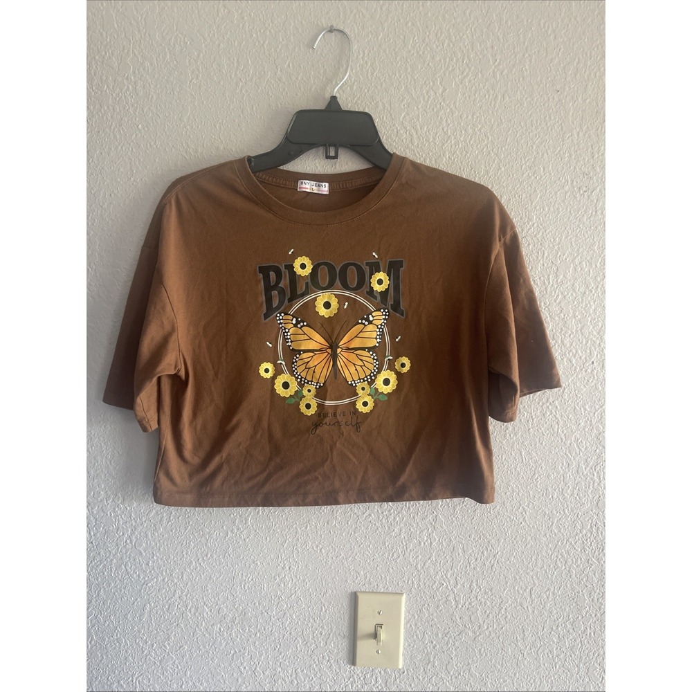 BNY Womens Crop Tee Butterfly Bloom Large